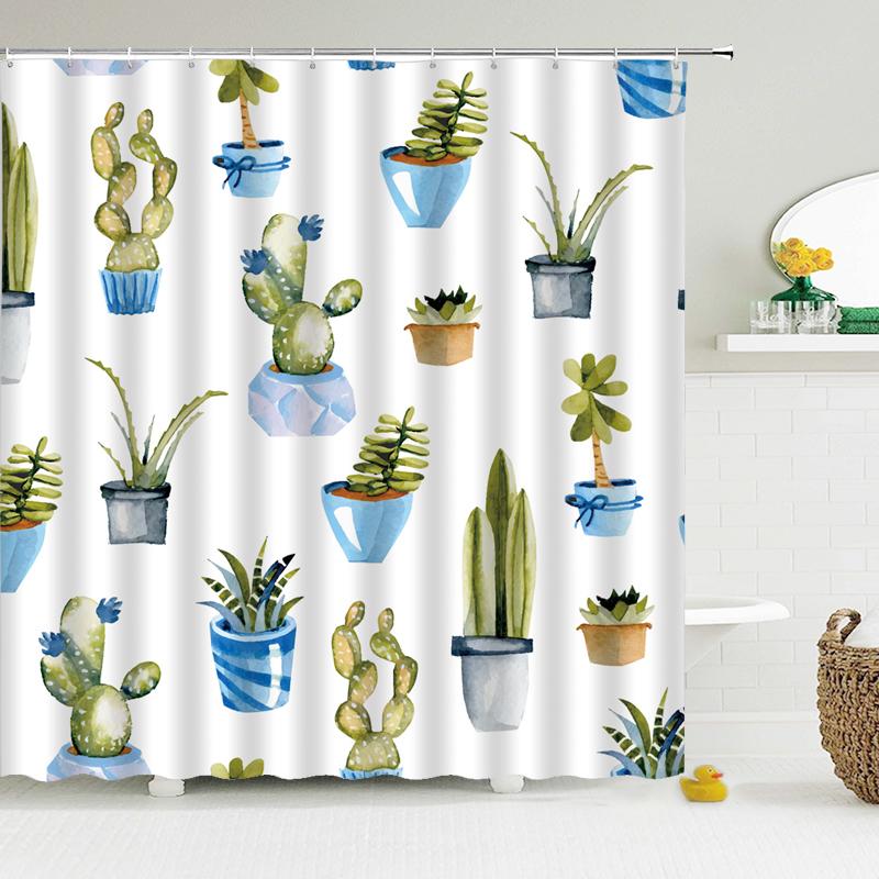 Tropical Cactus Shower Curtain Polyester Fabric Bath Curtain For The Bathroom Decorations Multi-size Printed Shower Curtains