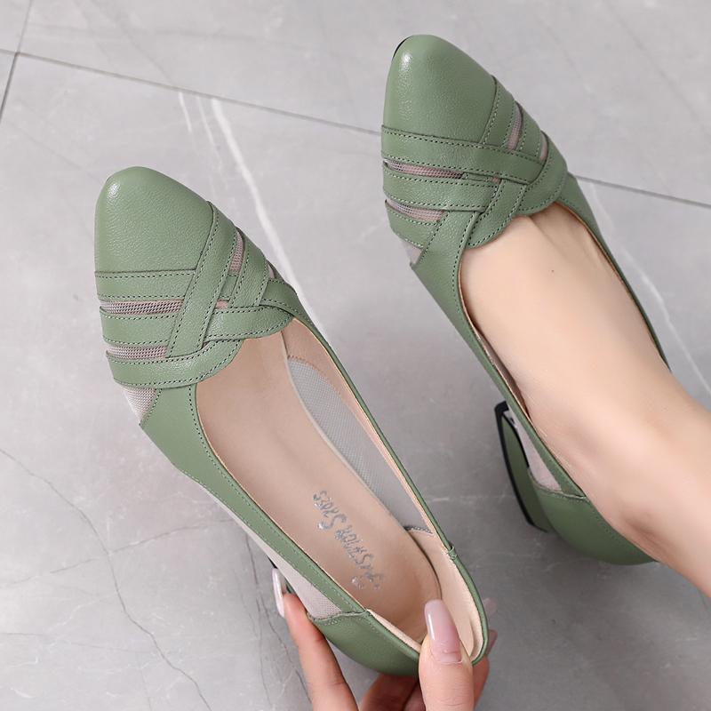 Fashion GKTINOO Pointed Toe Sandals Women Shoes Summer 2025 Designer Mid Heels Genuine Leather Woman Shoes Mesh Hollow Mujer Zapatos
