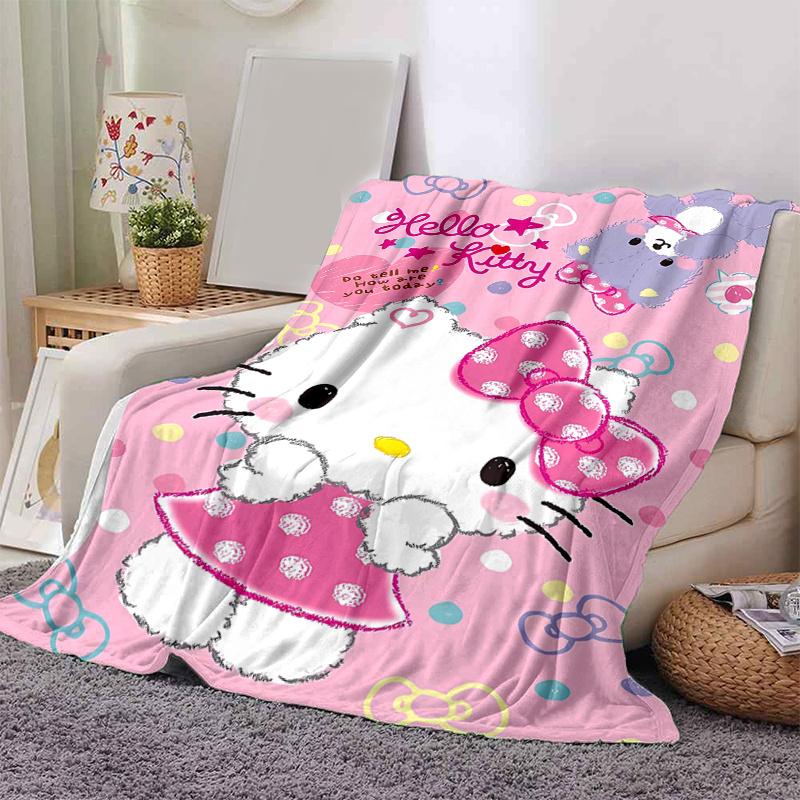 1pc Whimsical Journey Hello Kitty's Adventure Super Soft Flannel Blanket, Great for Bed, Sofa, Chair, Camping, Living Room, Office and Gift Giving, Na
