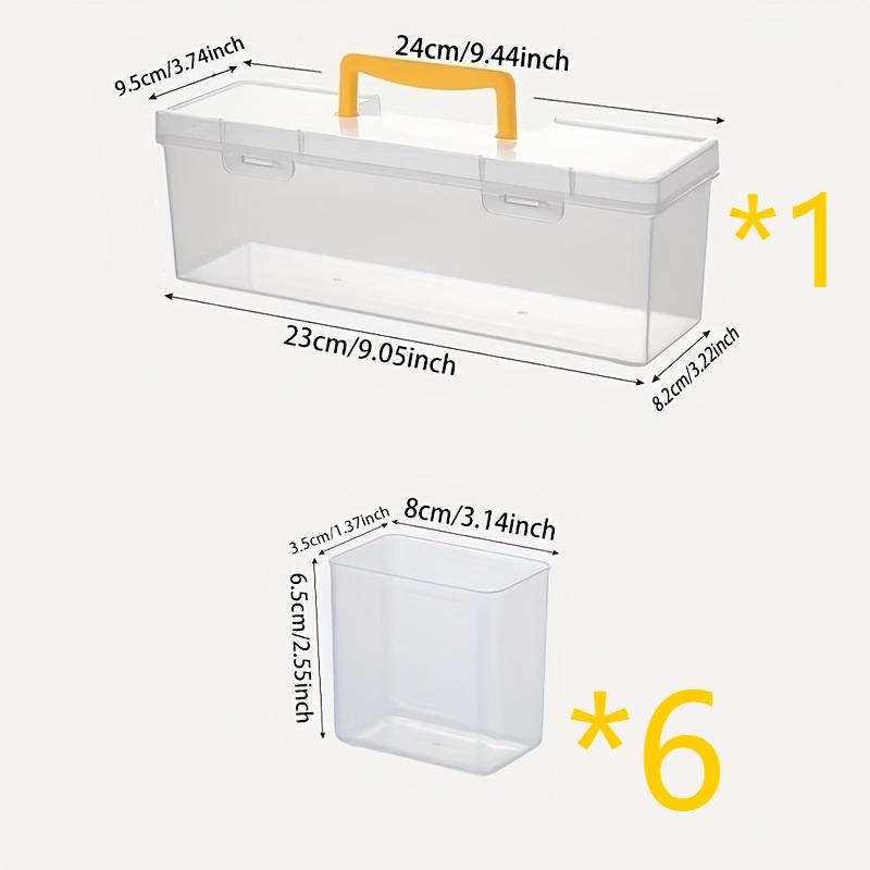 7Pcs Portable Tool Storage Box, Clear Plastic Parts Organizer with 6 Removable Bins, Heavy Duty Hardware Case for Screws Nails