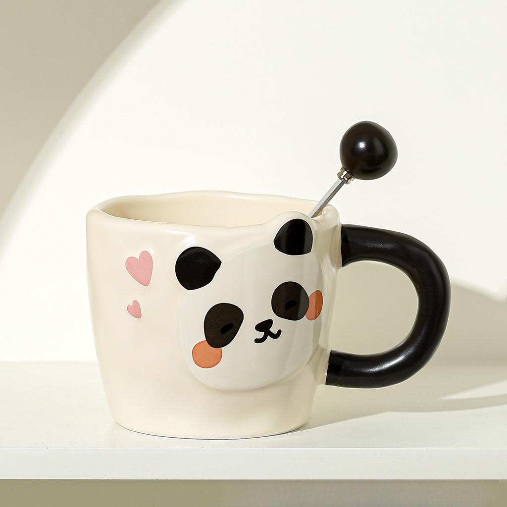 Niedliche Panda-Tasse mit Löffel, Paartasse, Haushaltswassertasse, hochwertige Keramiktasse, Souvenir-Kaffeetasse