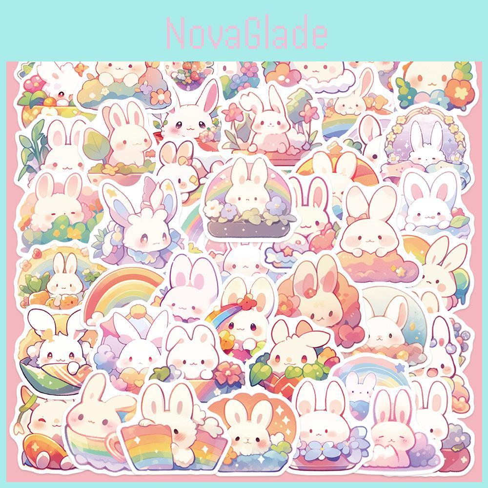 Cute Rainbow Bunny Stickers 50 Pack Pms125 Color Adhesive Decorations For Luggage Journals Phone Cases And More