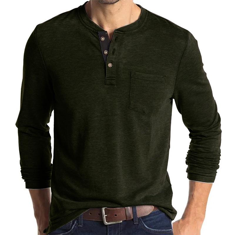 Men's Long-Sleeve Henley Crew Neck T-Shirt for Autumn and Winter