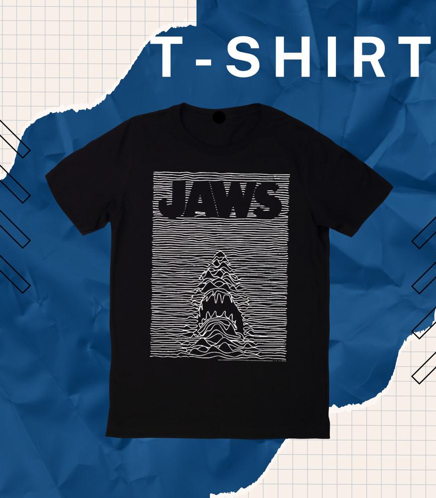 

Jaws Shark Joy Division Parody Movie Poster Black Ocean Waves Bite Men T-Shirt. 4XL