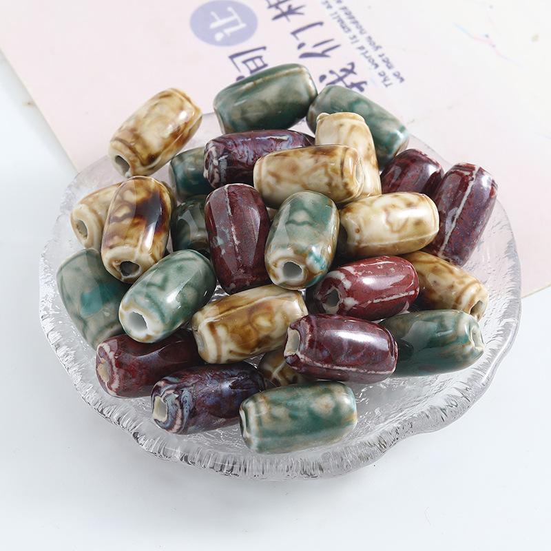 5PCS Flower Carving Glaze Transformation Ceramics Barrel Beads Loose Spacer Beads for Jewelry Making DIY Bracelet Accessories