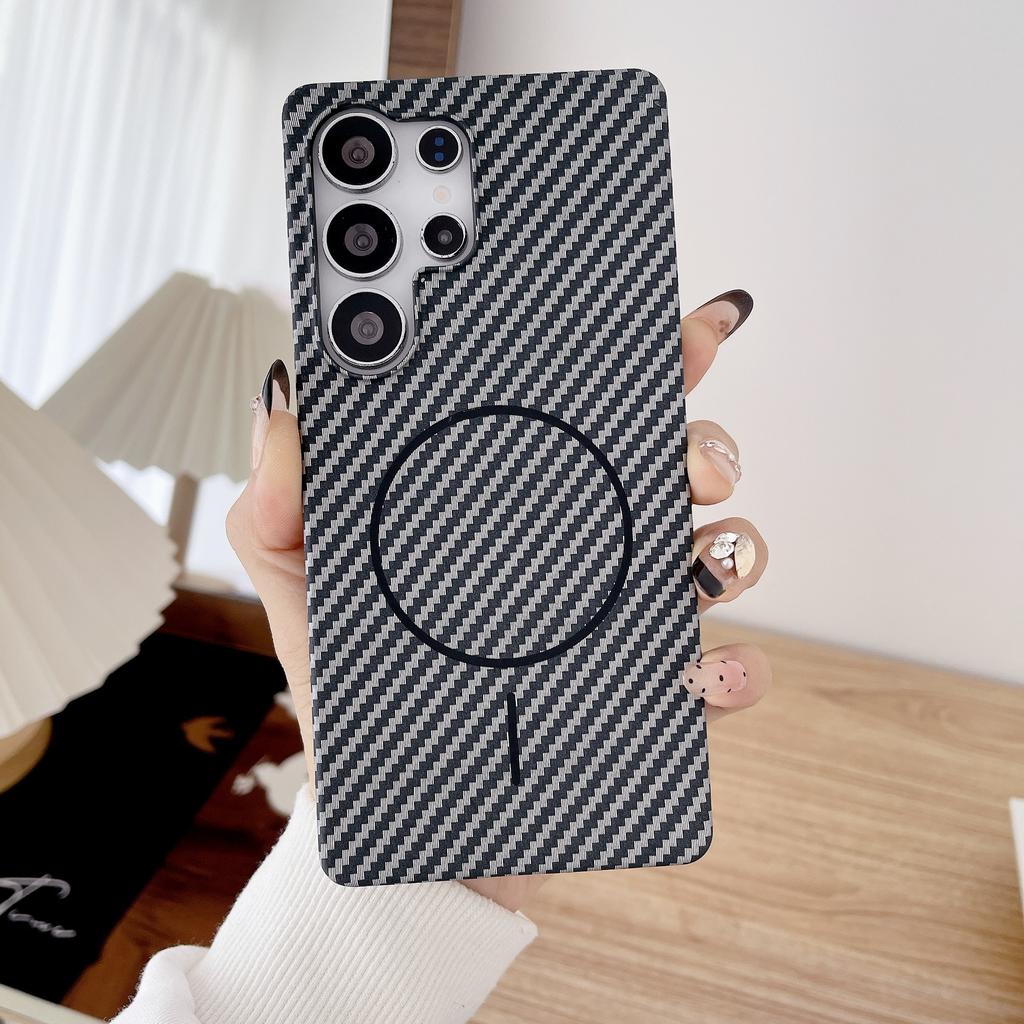 Samsung S25ultra Half Pack Kevlar Carbon Fiber Pattern S24 Magnetic Phone Case Note20u
