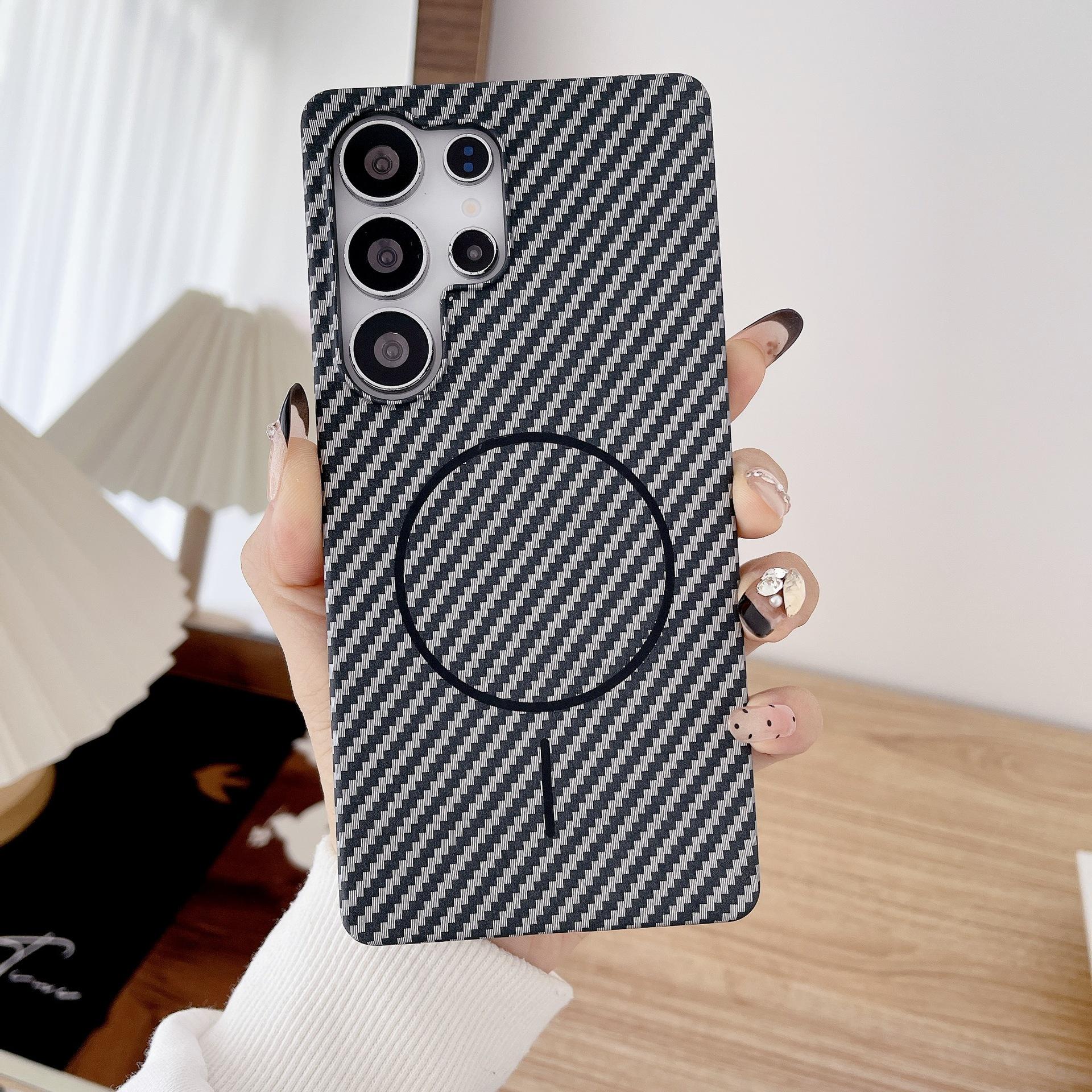 

Samsung S25ultra Полупакет Кевлар Узор из углеродного волокна S24 Магнитный чехол для телефона Note20u Galaxy S25