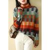 Damen Pullover mit langen Ärmeln Rollkragen Elegant Lässig Schachbrettmuster Strick Pullover Top