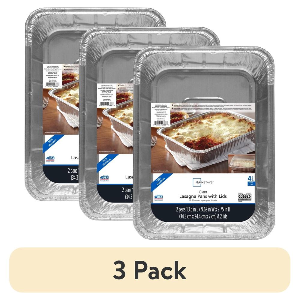 

Giant Lasagna Pan 3 Pack with Snap-on Lids Disposable Aluminum Containers Lasagna Casserole Take-Out Eco-Friendly Use United States