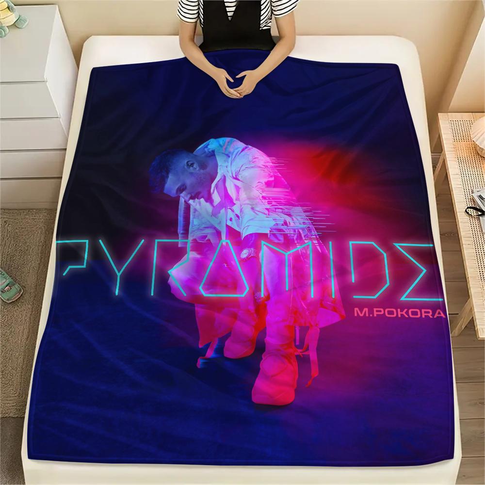 1PC M Pokora Print Flannel Blanket, High quality All Seasons, Home Decor, Warmth and Comfort, Perfect for Christmas Gifts