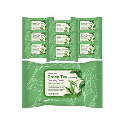 (10 Stück) Foodaholic Deep Clean Grüntee Beruhigende Reinigungstücher (30 Blatt) / Tragbare Feuchtigkeitsspendende Tiefenreinigung