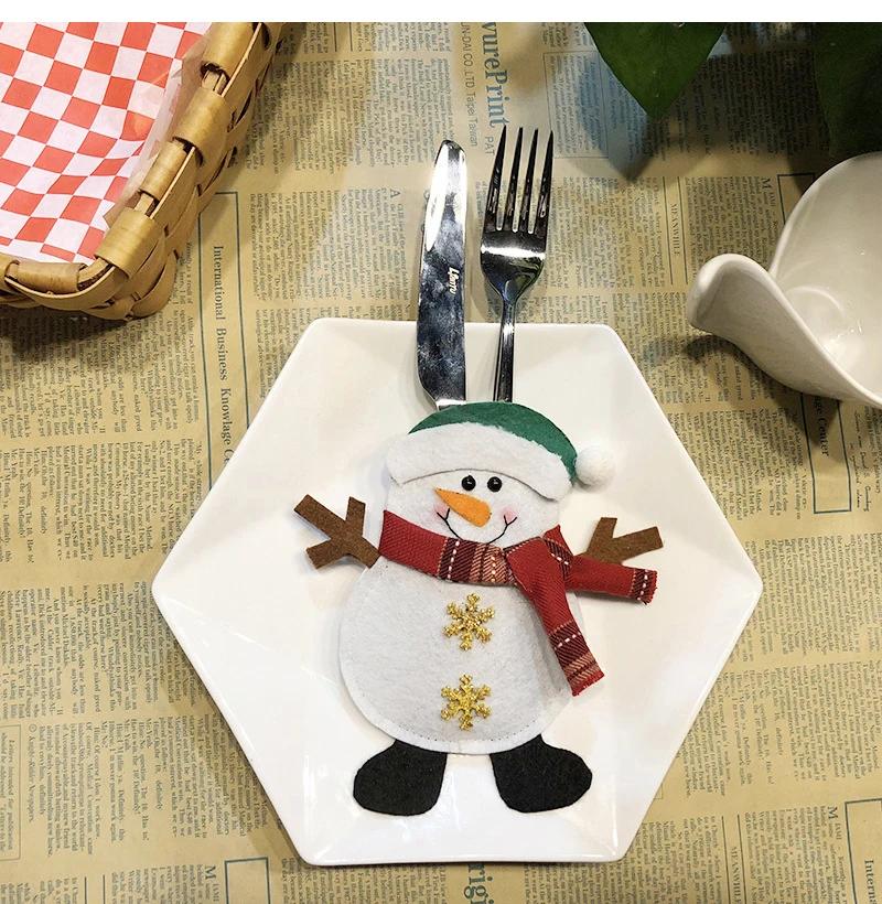 Creative Cartoon Christmas Dining Table Knife Fork Cover Hotel Tableware Decorations Santa Claus Snowman Reindeer Storage Bag