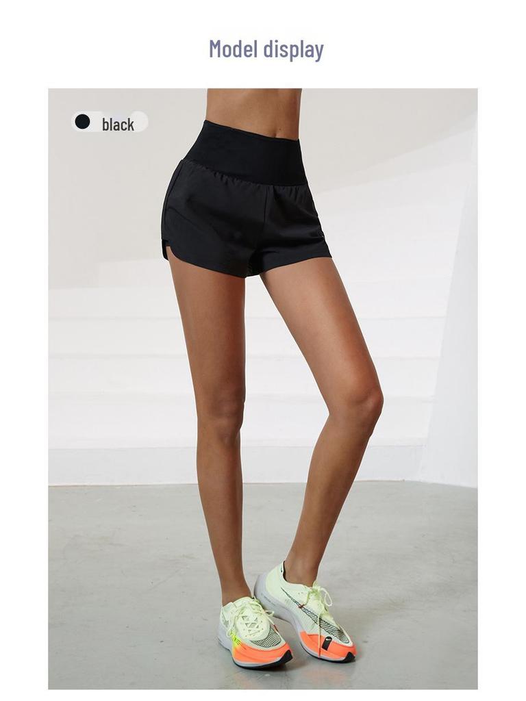 Women's Quick-Dry High-Waist Shorts with Zipper Pocket & Anti-Exposure Lining for Running & Fitness