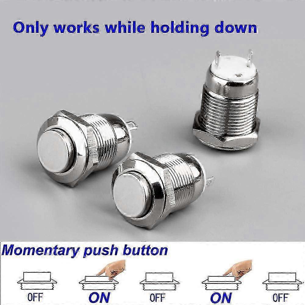 10pcs 12mm 2A 36V Momentary Waterproof Stainless Steel Push Button Switch (High Head) - RIpj