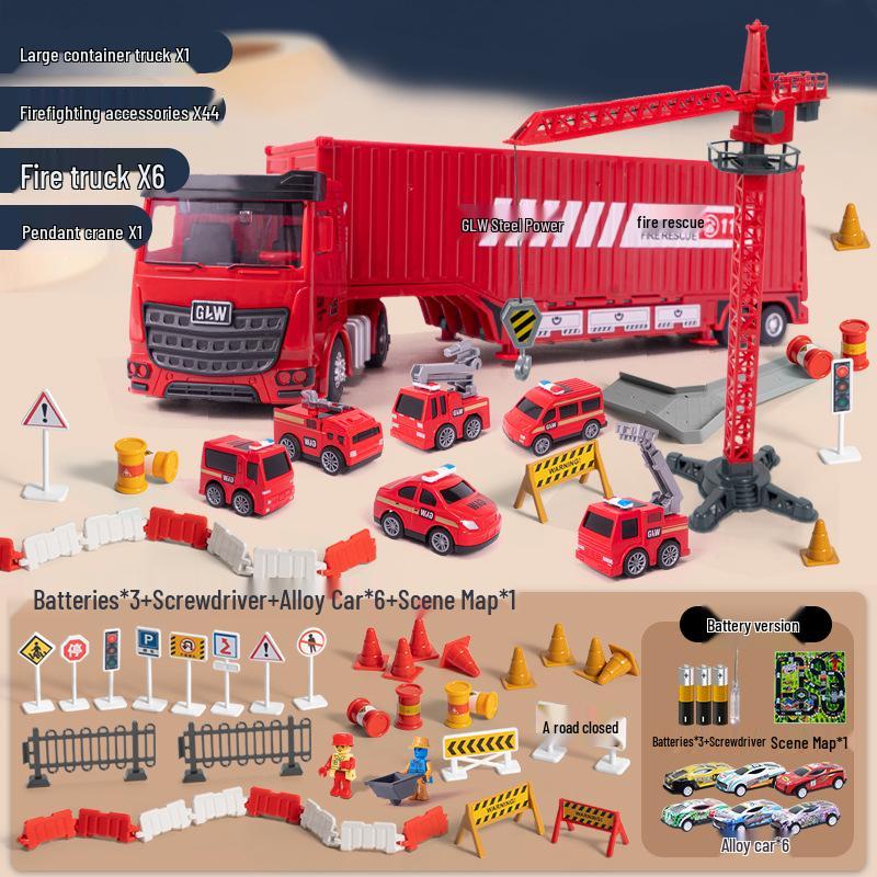 Multifunctional Alloy Construction Truck Toy Set: Excavator, Crane, and Transporter for Children