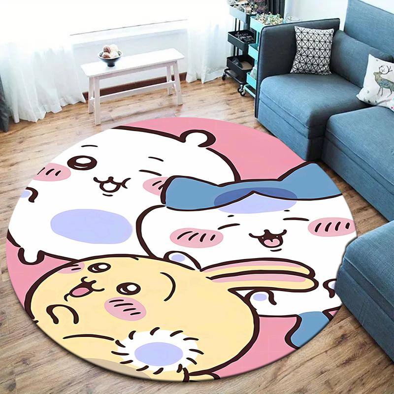 Chiikawa runder Teppich, Teppich für Wohnzimmer Schlafzimmer Sofa Spielzimmer Dekor, rutschfeste Bodenmatte