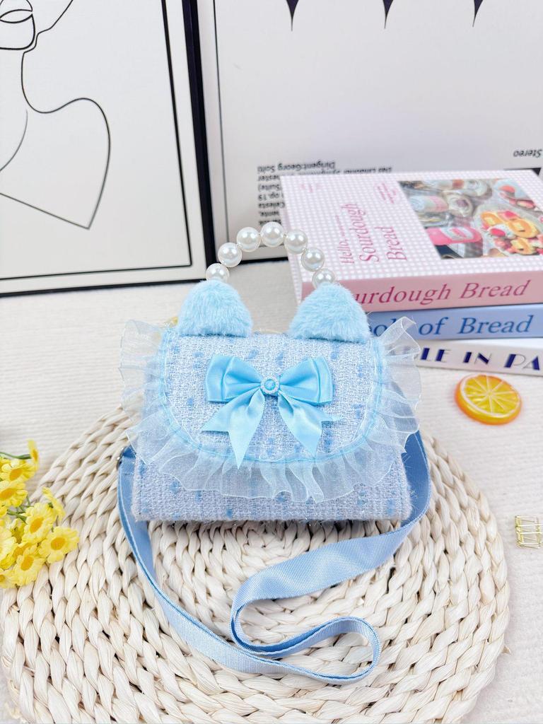 Cute Butterfly Crossbody Bag with Pearl Accent and Plush Rabbit Ears for Little Girls