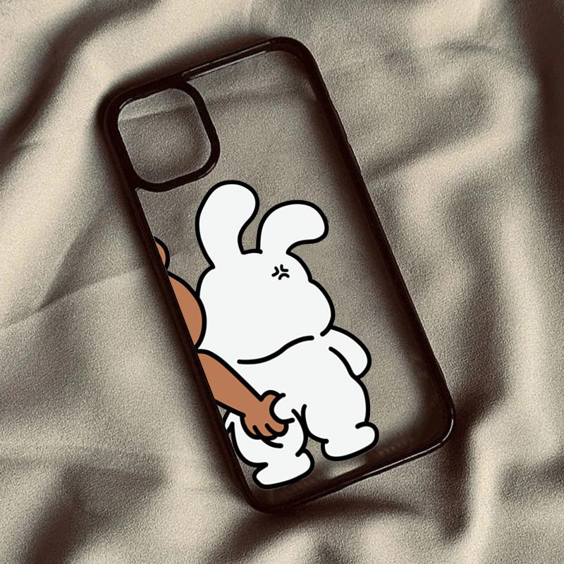 Cute Rabbit Bear Couple Design Phone Case For iPhone 15 Pro Max Cases iPhone 16 14 13 12 11 Pro Max 7 8 Plus SE X XS XR Cover