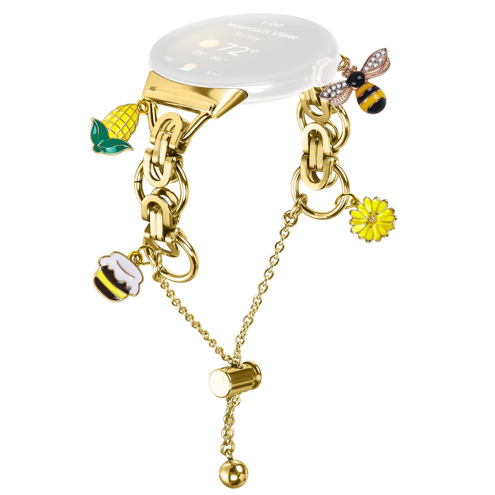 

For Google Pixel Watch/Watch 2/Watch 3 41mm Electroplated Metal Alloy Band Single Loop Chain Bracelet Strap Gold