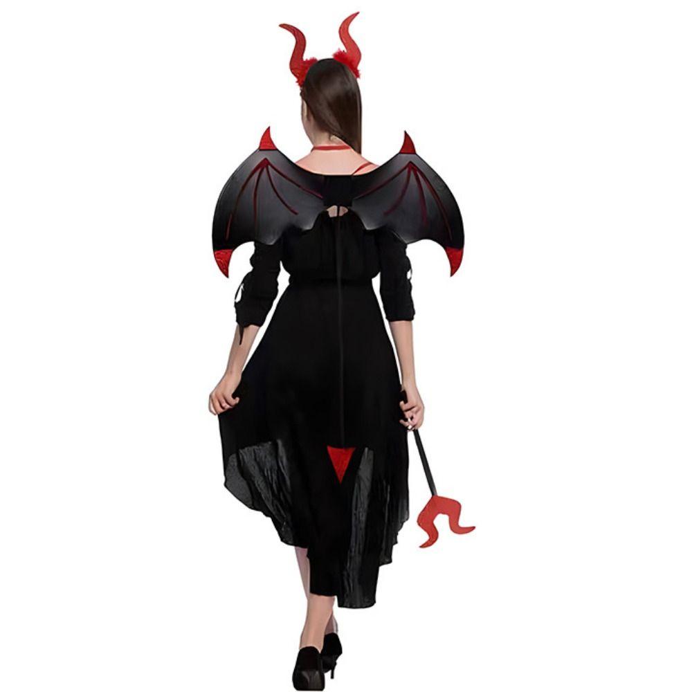 Devil Halloween Costume Cosplay Props Realistic Demon Horn Hair Band Bat Wings with Tail  Kids