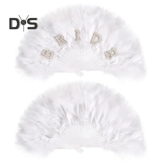 Vintage Feather Folding Fan Wedding Party Bride Hand Held Fan Portable Summer Fan Decoration Dance Performance Props Party Accessories