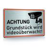 German Achtung Video Surveillance Sign 1pc | 12x8 Inch Metal | Rounded Corners 4 Drill Holes |24 Hour  for Outdoor & Home