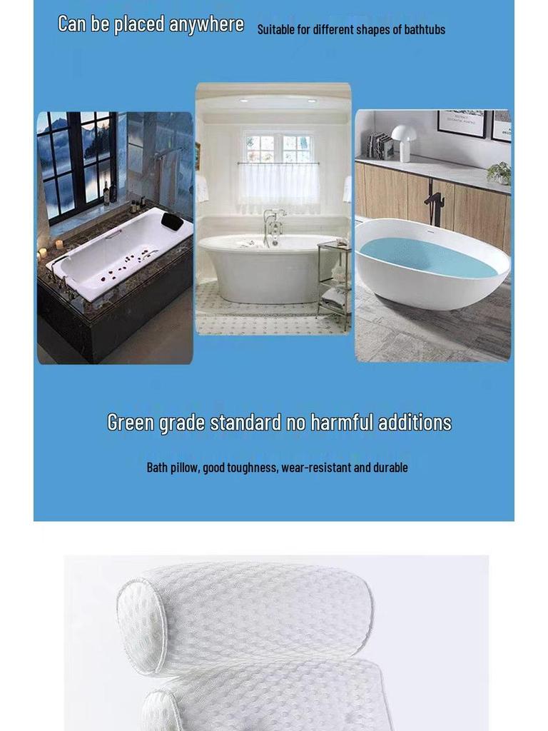3D Mesh Rutschfestes Badewannenkissen mit Saugnäpfen - Maschinenwaschbares Badekissen und Rückenlehne.