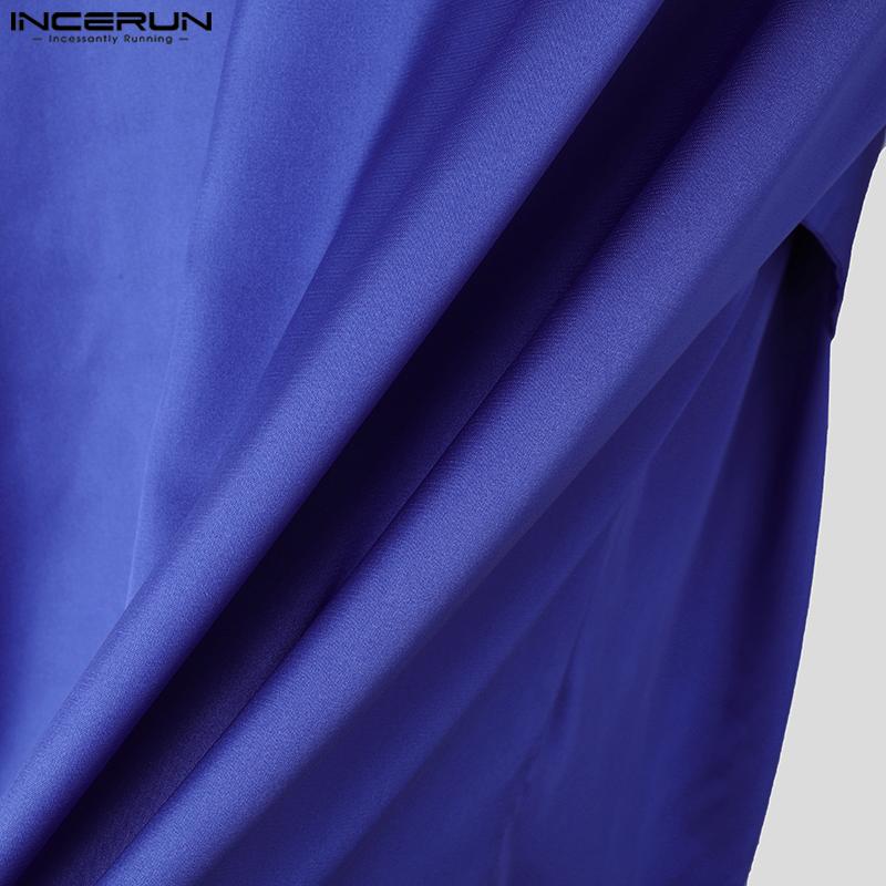 INCERUN Men Long Sleeve Cutout Satin Shirts Casual Solid Color Tops