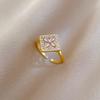 Real Gold Light Luxury Square Flower Ring Opening Adjustable Simple Jewelry Japanese Ring Couple Ring