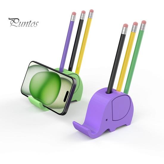 3D Printed Elephant Phone Holder with Pen Holder, Multifunctional Stand, Hands-Free Sturdy For Watching Videos Desktop Organizer, Creative Cute Shape
