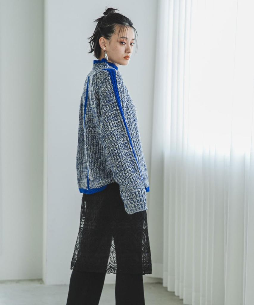 Yumetembo Women's Sleeve Line Colorful Mix Knit 532803 Gray