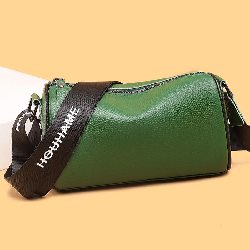 First Layer Cowhide Women's Bag Shoulder Bag Spring New Simple and Fashionable Wide Shoulder Strap Messenger Bag
