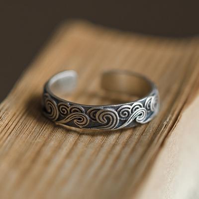 Handmade Auspicious Clouds Chinese Style Opening Cold Wind Ring Female Ins Tide Retro Niche Design Jewelry Accessories