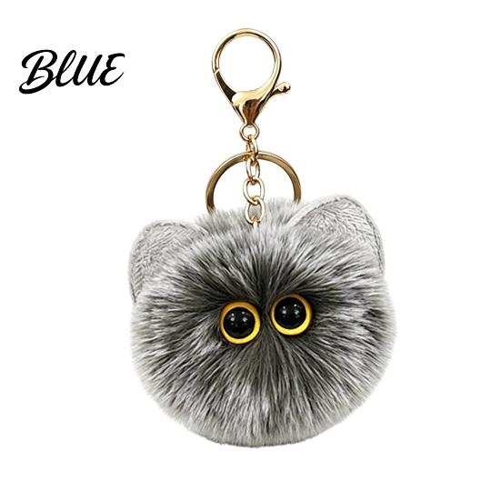 Pompom Bag Charm Plush Cat Ball Keychain Fluffy Kitten Charm Keychain Pendant with Fuzzy Metal Lobster Clasp Backpacks Keys Decorative Accessory