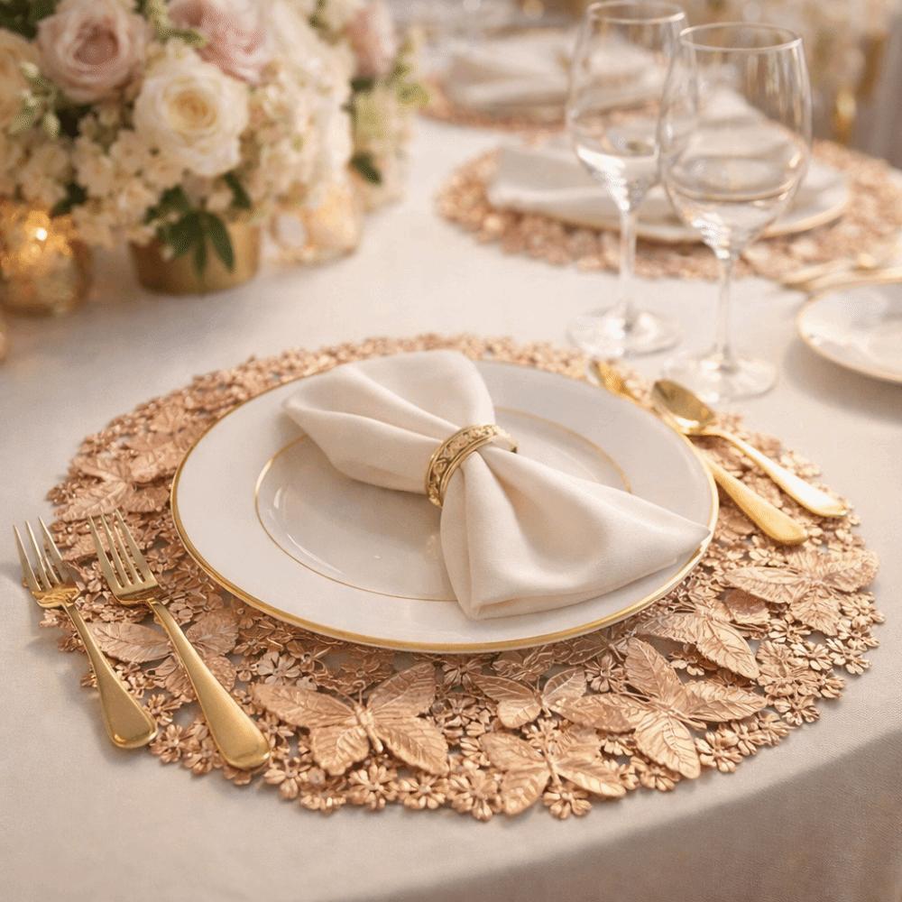 2 Pieces Non-Slip Round Table Mat Hollow Out Coaster Table Decor PVC Place Mat  Coffee Dining