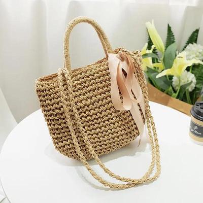 New Arrive Handmade Straw Bags Ribbons Bowknot Beach Knitting Handbags Tote Shoulder Bag CLE