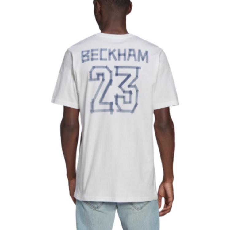 Adidas Beckham Alphanumeric Print Soccer Casual Short Sleeve T-Shirt Men Tops White HC4155
