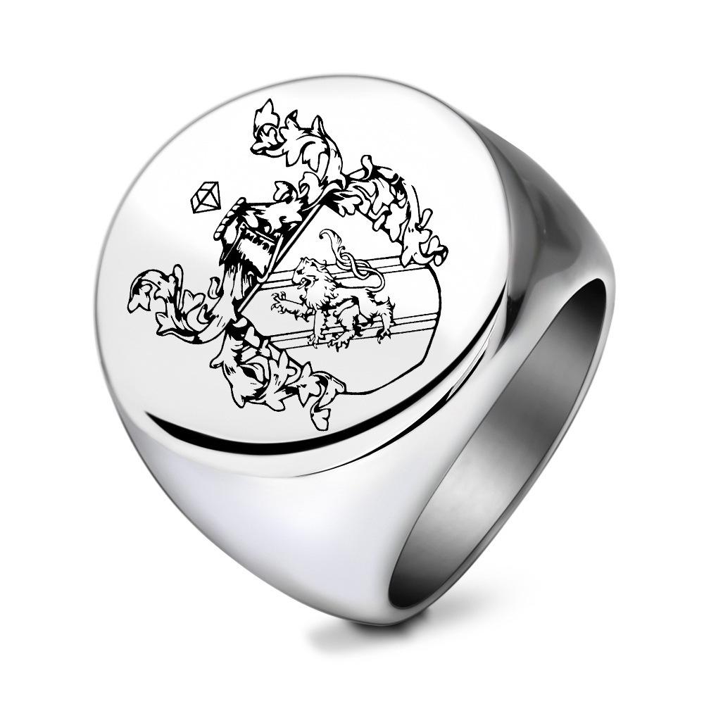 Creative Stainless Steel 22MM Engraved Lion King Coaster Ring Size 13