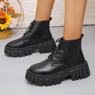 Fashion Fashion Platform Combat Boots Women Black Lace Up Chunky Ankle Boots Woman Thick Sole Anti Slip Faux Leather Botas De Mujer 2024