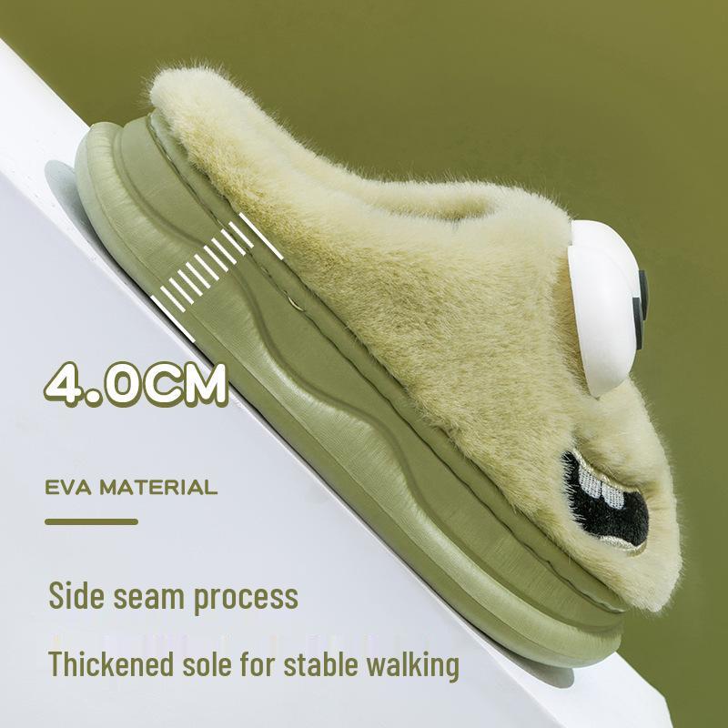 Mengmeng Big Eye Dog Cotton Slippers: Warm, Non-slip, Indoor Furry Slippers for Couples, Men & Women, Autumn/Winter.