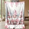 Pink Candy Christmas Gnomes Theme Blanket Lightweight Warm Flannel Blanket Decorative Throw Blanket for Home Decoration
