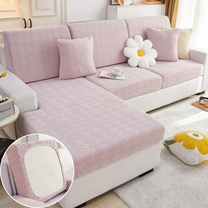 

Плюшевый чехол на сиденье дивана для гостиной, бархатная подушка, эластичный угловой диван, 1/2/3/4-местный комплект однотонных чехлов Plus L(3 seater) фиолетовый