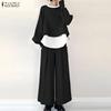 ZANZEA Women Casual Long Sleeve Blouse and Wide Leg Pants Two Piece Suit Sets