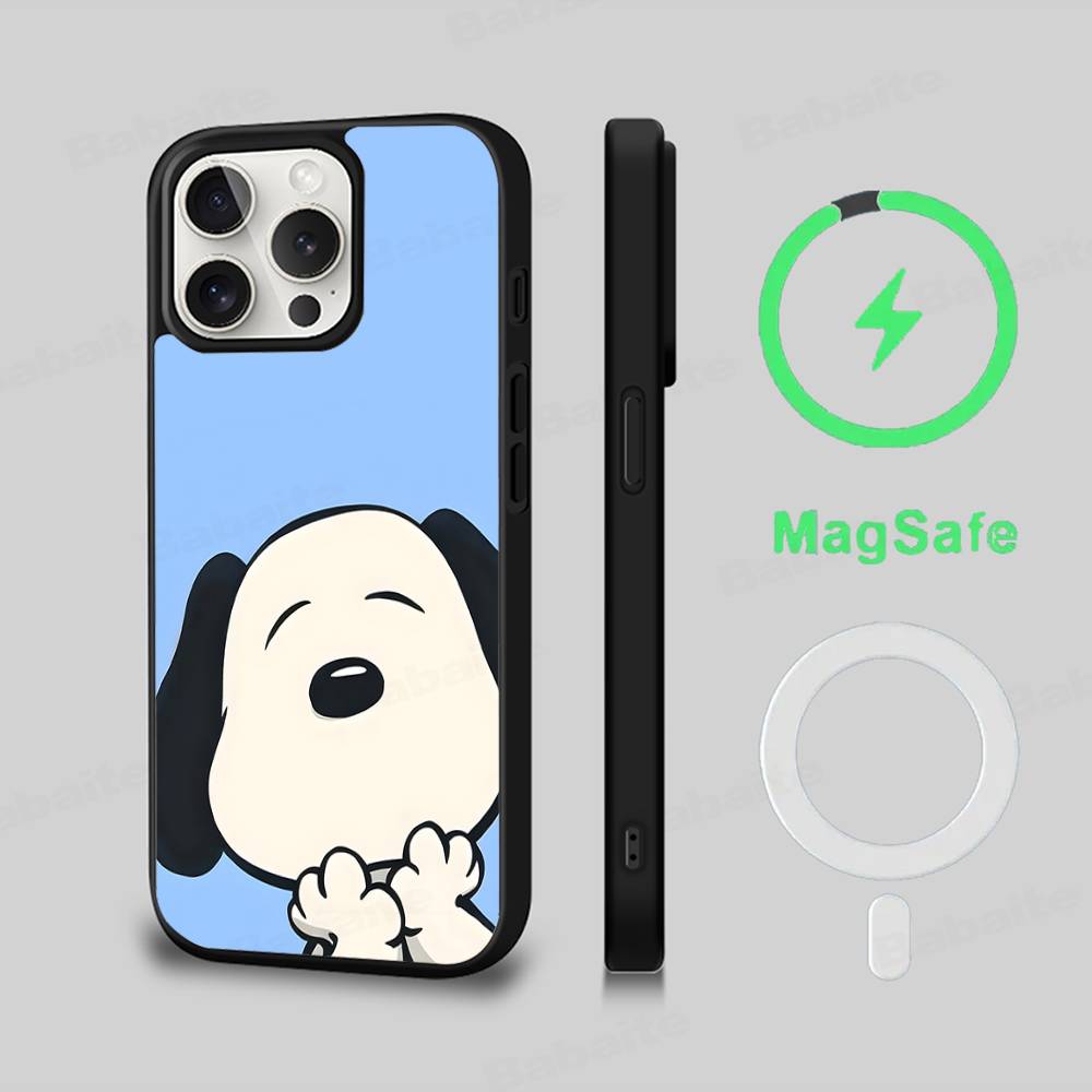 Cartoon Lovely S-Snoopies Phone Case Magnetic Case For iPhone 16 14 13 12 11 15 Pro Max Plus For Magsafe Wireless Charge Cover