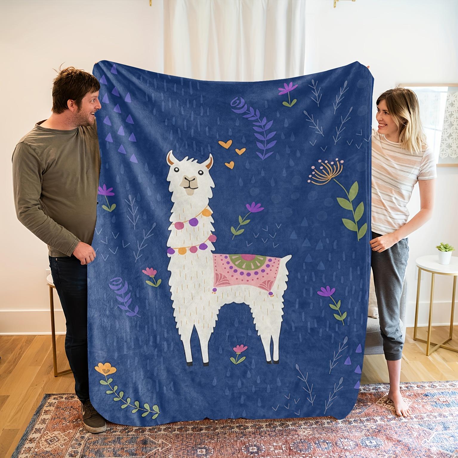 

1pc Cozy Alpaca-Themed Flannel Blanket - Soft & Breathable Polyester, Vibrant Digital Print with Llamas & Floral Desig 75x90cm