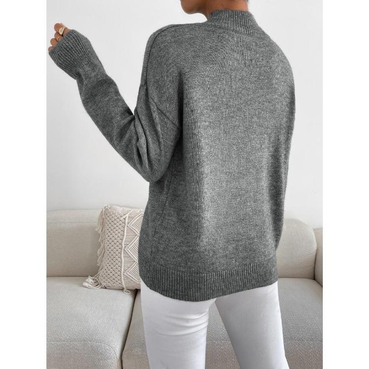 Solid Color Loose Knit Top Semi High Neck Pullover Long Sleeved Sweater Women Autumn and Winter