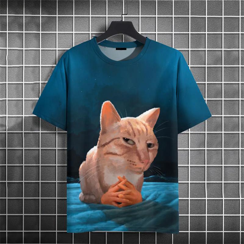 Cartoon Animals Pattern T Shirt For Men Funny Quirky Cat 3D Printed T-Shirts Summer Oversized Short Sleeve Tees Round Neck Tops
