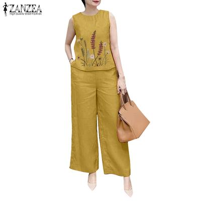 Women Embroidery Tank Tops and Pants Casual Two Piece Sets