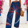 Women Plus Size Red Blue White Star Printed Loose Wide Leg Full Length Casual Pants