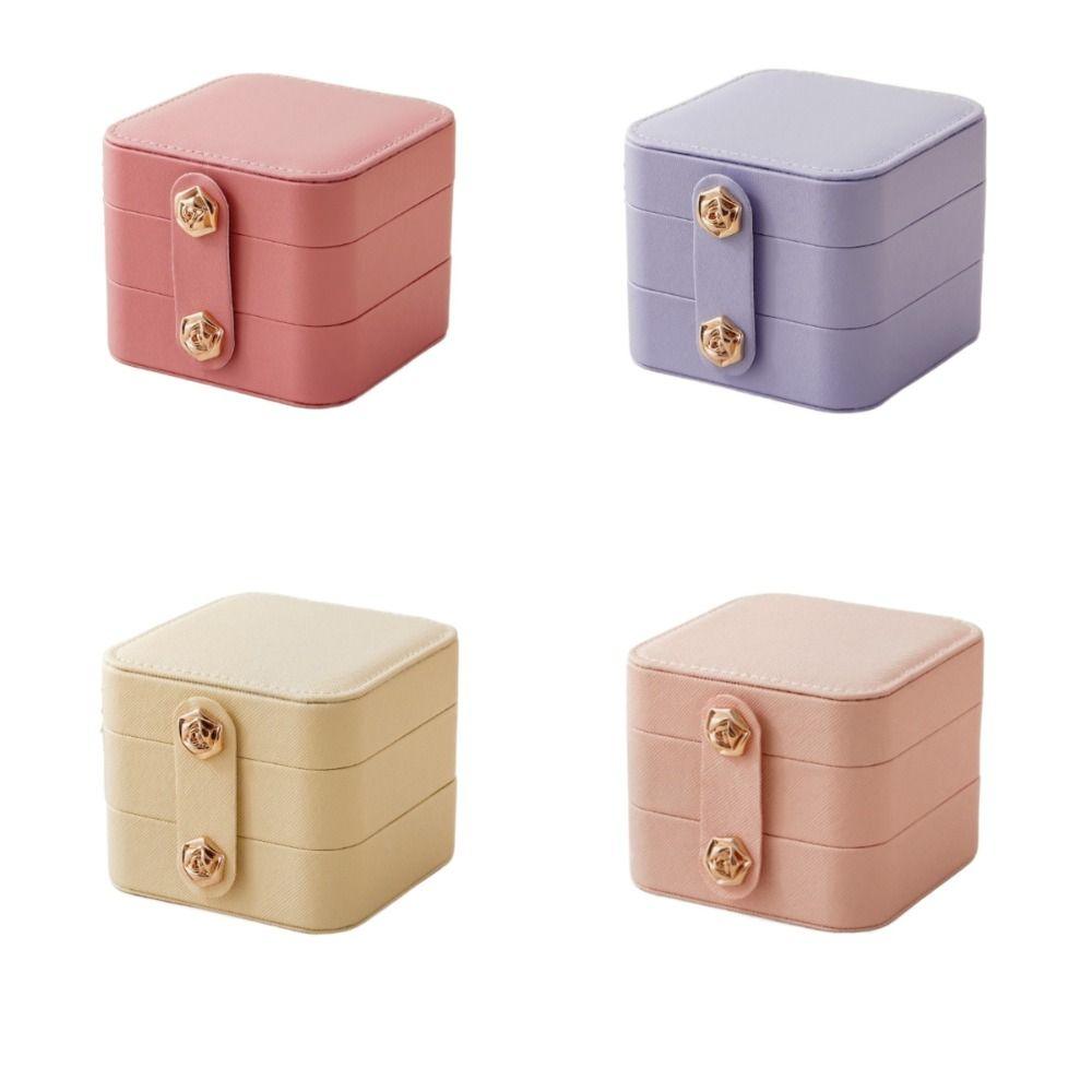 Double Layer Jewelry Packing Bag PU Leather Jewelry Display Box Simple Ring Holder  Outdoors